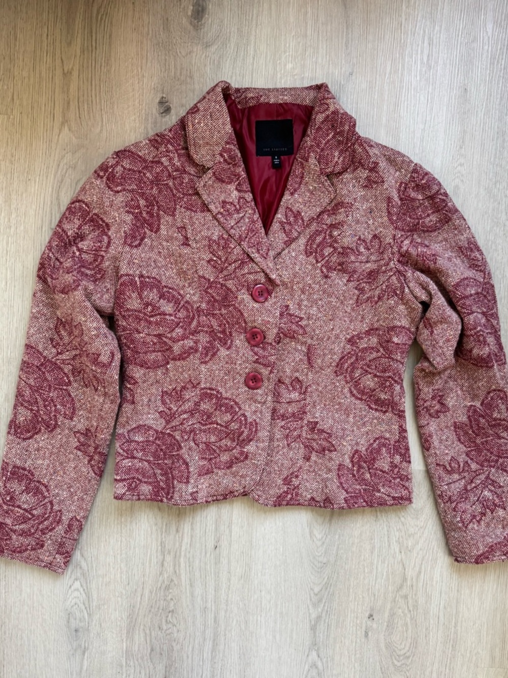 The Limited Red Floral Tweed Blazer Jacket Size 6